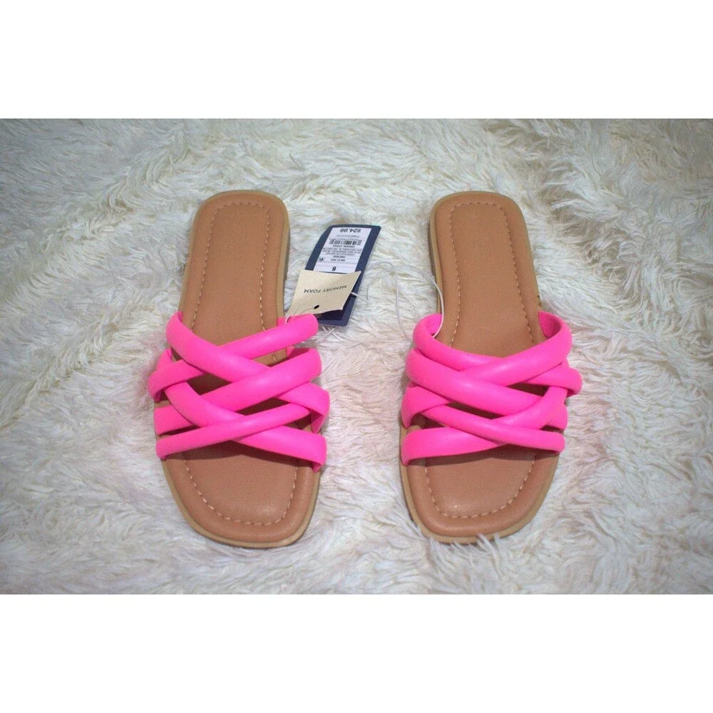 Universal Thread Hot Pink Memory Foam Crisscross Slide Sandals - Women's Size 6